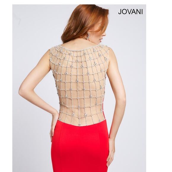 JOVANI Red Sleeveless Dress with Crystals, Size 2 - Picture 4 of 16